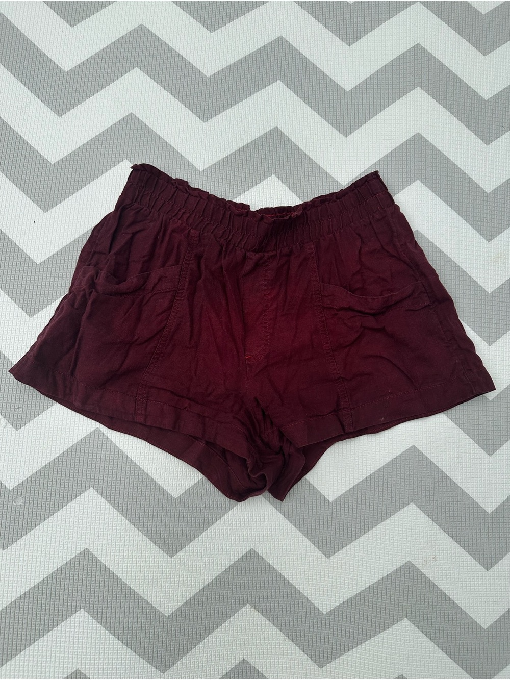 Women’s Maroon Elastic-Waist paper bag Shorts